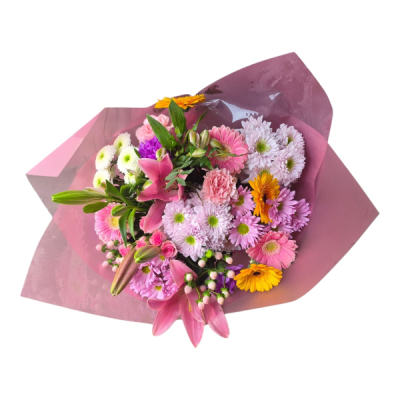 Pink Lemonade - A bright and cheerful bouquet in pretty pink, soft lilac and sunny yellow tones for a joyful pop of colour.
