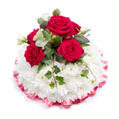 Massed Posy - A classic round posy in red and white, beautifully arranged as a simple and heartfelt tribute.